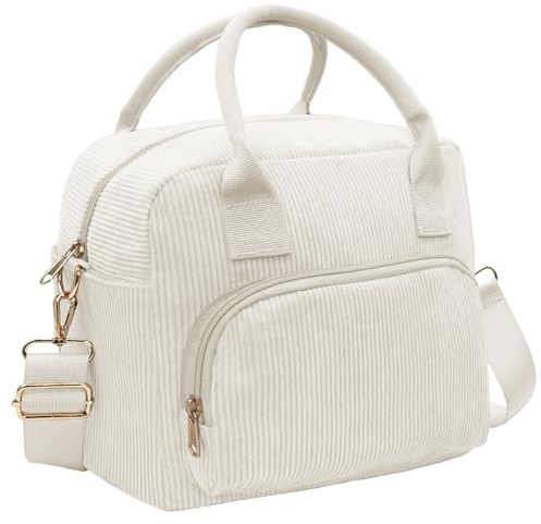 lifwimner Isolierte Lunchtasche für Damen und Herren, 10 l, große Cord-Lunchbox, weich, wiederverwendbar, Kühltasche für Arbeit, Picknick, Strand, beige, L, Casual