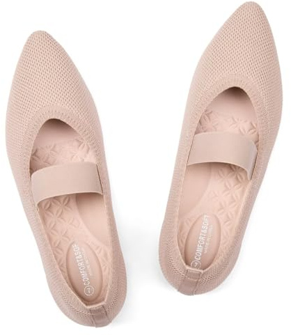 Frank Mully Womens Knit Flats Pointed-Toe Shoes with Elastic Straps Ballerina Flat Shoes for Women Dressy