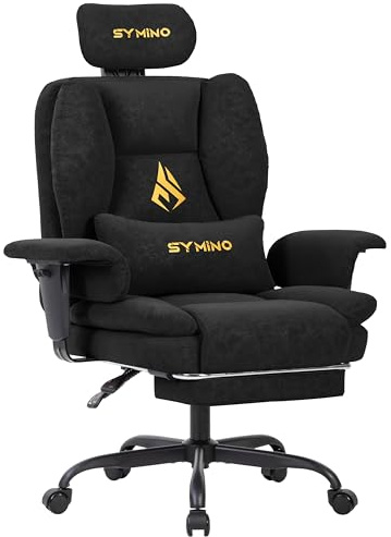 Symino Gaming Stuhl Sofa-ähnliches Chefsessel Bürostuhl Ergonomisch | Schreibtischstuhl mit Fußstütze Höhenverstellbarer Office Chair Computerstuhl 130kg, Schwarz