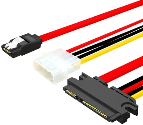 ELFJMZP SATA Hard Drive Data Power Combination Cable - 7+15-pin 22-pin Adapter to Molex 4Pin Power + Motherboard SATA Data Cable - Supports 3.5/2.5-inch HDD/SSD/Optical Drive (Red) (30, Centimeters)
