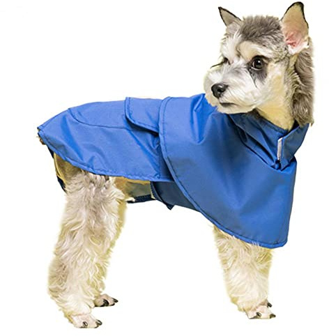 Hunden har en regnrock på sig， Hundregnjacka Innovativ vattentät kappa Bekväm lättanvänd hundregnjacka Husdjurstillbehör(Blue,M)