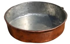 Pentola da Forno Rotonda in Rame, Stagnata all'Interno, Fatta a Mano, Pirofila Tradizionale con Manici ad Anello, per Cottura Professionale (30 cm)