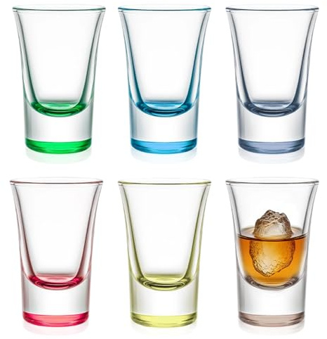 6 Pcs Shot Glasses, Heavy Base Shot Glasses - 30ml Coloured Set for Alcohol | Stackable Coloured Shot Glass Set for Vodka, for Vodka, Expresso, Tequila - Durable & Reusable for Home, Bars & Party