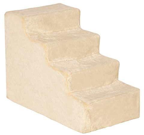 PawHut Escalier pour Chien à 4 Marches Antidérapante 60x35x44cm Beige | Escalier pour Chat, Échelle pour Animaux de Compagnie, Housse Amovible et Lavable