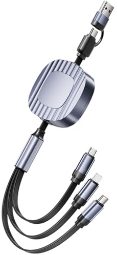 Double-USB-C Multi Charger Cable,Retractable USB Multi Charger Cable with USB A/C, 3 in 1 Multi Charging Cable,3 in 1 Fast Charging Retractable Cord,100W Fast Charging Cable for Multiple Devices