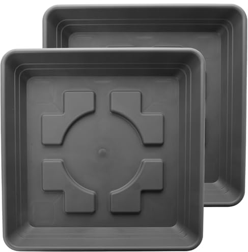 LIVINJA Lot de 2 soucoupes pour pot de fleurs, grand extérieur, 40 x 40 cm, extra robuste, anthracite, pour pot de fleurs, 48 x 48 cm, fabriqué en Allemagne, carrés, jardin