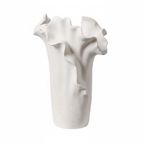 rockible Vaso Decorativo in Ceramica Silhouette Increspata Artistica Rilassante Vaso per Fiori Brocca d'Arredo Anfora Contemporanea Ceramica Smaltata Che, Bianco, Piccolo