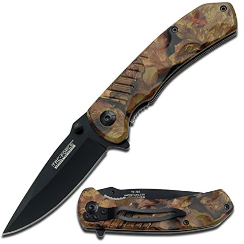 Tac-Force- Folding Pocket Knife – Black Stainless Steel Blade with Outdoor Camo Coated Nylon Fiber Handle, Pocket Clip, Tactical, EDC, Rescue - TF-764CA
