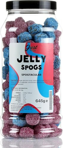 Just Treats Jelly Spogs Retro Sweets Gift Jar – Soft Jelly Sweets with a Crunchy Sugar Coating, The Classic Liquorice Allsorts Favourite – Nostalgic Sweet Gift, Made in the UK