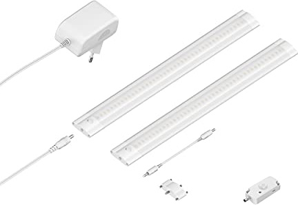 ledscom.de LED Unterbau-Leuchte SIRIS weiß matt mit Bewegungsmelder, flach, je 30cm, je 368lm, warm-weiß, 2er Set