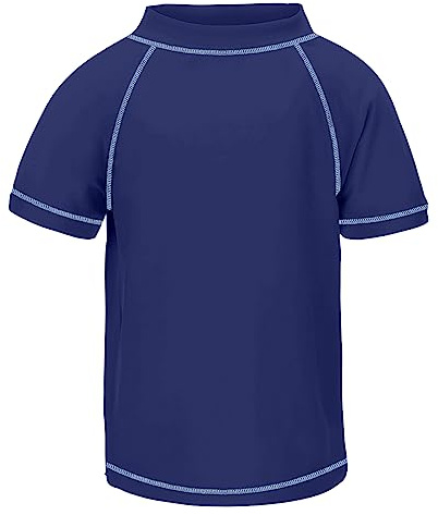 TIZAX T-Shirt de Bain Anti-UV pour Enfants Maillot de Bain à Manches Courtes garçon Rashguard séchage Rapide Bleu Marine 128 Étiquette 8