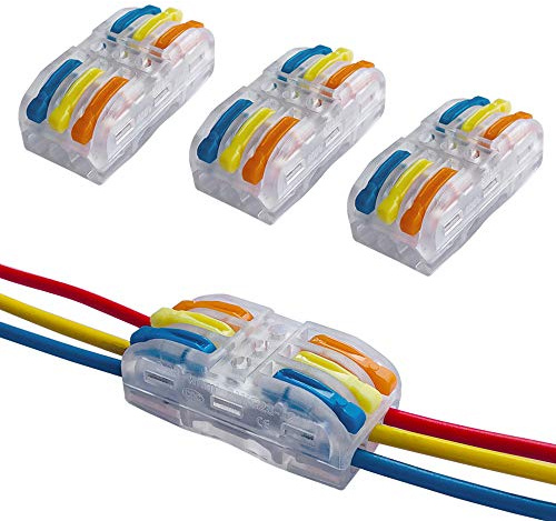QitinDasen 12Pcs Premium Lever-Nut Wire Connectors, Bilateral 6 Hole Transparent Conductor Compact Wire Connectors, Quick Connector Cable Clamp Terminal Block Spring Connector (Multicolor Lever)