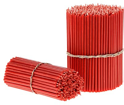 Danilovo Ritual Bienenwachs Kerzen (Rot) - Orthodoxe Kerzen für Gebet Tischdeko Hochzeit - Ungiftig, Ruß - Tropffrei, Lang, Nachhaltige Produkte, N100, Höhe: 16,5 cm, Ø 5,7 mm (350 stück)