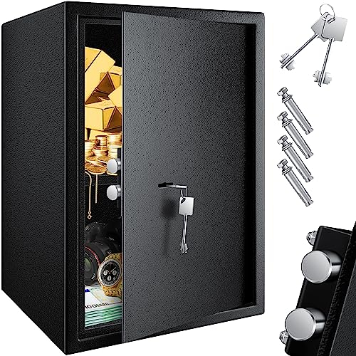 KESSER® Cassaforte per mobili con doppia serratura, cassaforte da parete, cassaforte da parete, 50 x 35 x 31 cm, con 2 chiavi e viti di fissaggio, argento