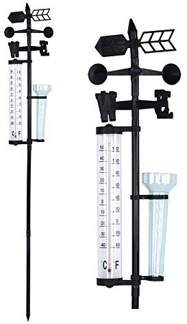 Regenmesser Windanzeige, Garten Wetterstation, 3 in 1 55,11 Zoll Wetterstation Messgerät Outdoor-Gartenthermometer mit Windrichtung Regenmesser Thermometer