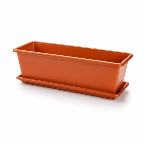 CABLEPELADO - Jardinera plástico con Plato Marron - Balconera - Maceta - Tiesto - Recoge Aguas - Balcon, Jardin, Patio, Interior, Drenaje Pre-Troquelado - 50 cm