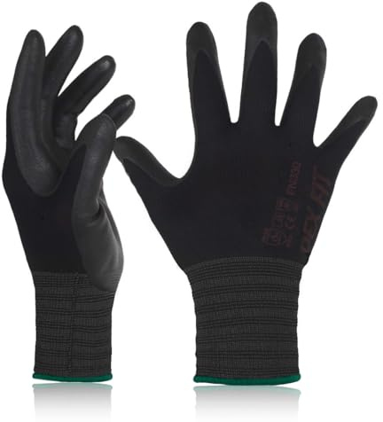 DEX FIT Nitrile Work Gloves FN330, 3D-Comfort Stretchy Fit, Firm Grip, Thin & Lightweight, Touch-Screen Compatible, Durable, Breathable & Cool, Machine Washable; Black M (8) 3 Pairs