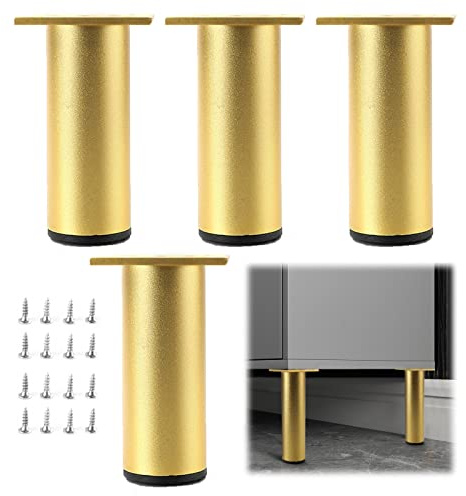Jolan 4 Pcs Furniture Legs Black/Gold/Silver, Adjustable Metal Table Legs, Replacement Cabinet Legs, Desk Legs, Sofa Legs, Furniture Feet 6cm 10cm 12cm 15cm 20cm 25cm 30cm 35cm,Gold-10cm(3.9in)
