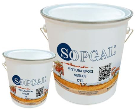 Sopgal Pintura Epoxi Suelos (20+4kg, Carta RAL) - Suelos de hormigón, Garajes, almacenes o industria. Alta resistencia al desgaste. Acabado Antideslizante