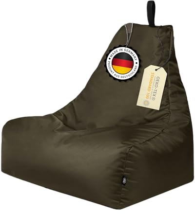 PATCH HOME XXL Lounge-Sessel – Ergonomischer Sitzsack für Gamer, Wohnzimmer & Outdoor – Mit Styropor-Füllung, Waschbarem Bezug & Reißverschluss zur Wiederbefüllung (Khaki)