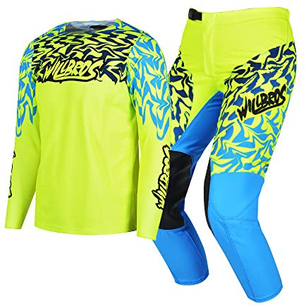 Willbros Gioventù Combinazione di Pantaloni in Jersey MX Set di Attrezzi da Motocross Fuori Strada Bicicletta Sporca ATV Motociclo Ragazzi Ragazze Verde Blu YXXL