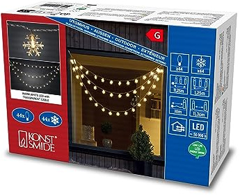 Konstsmide LED Lichtervorhang, 44 klare Schneeflocken, 44 warm weiße Dioden, 4,5V, Außen (IP44), transparentes Kabel - 4042-103