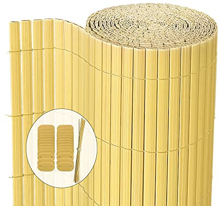 VOUNOT PVC Privacy Screening Fence 100 x 500 cm, Double Reinforced Struts Privacy Protection for Garden, Balcony and Terrace, Wind and Sun Protection Outdoor, Bamboo