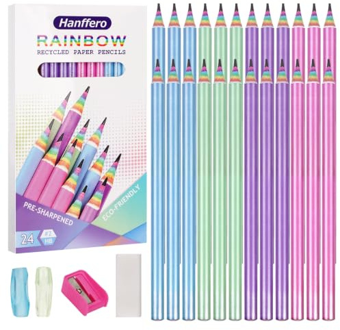 Regenbogen Bleistifte Zeichnung Schreiben Bleistift, Recycelbares Papier, Vorgespitzt, Für Schule und Büro - Härtegrad HB - 24 Stück