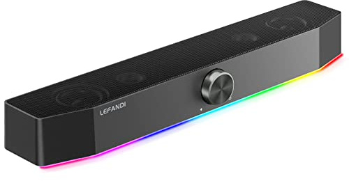 LEFANDI Altavoz USB Bluetooth, Barra de Sonido PC, con Cable de Sonido Envolvente con Luces RGB, 3.5 mm Aux para Ordenador, Portátil,Smartphone,Tabletas