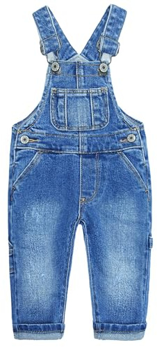 KIDSCOOL SPACE Kid Boy Girl Tasca con bavaglino piccola Cinghie regolabili Salopette di jeans, maglione strappato carino in denim
