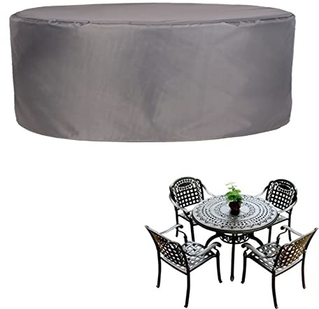 HUHJYUGE Funda para Muebles de Jardín Redonda 180x90cm, Funda para Muebles de Terraza Impermeable, Cubiertas de Mesa de Exterior 420D Oxford, para Todas Las Condiciones Meteorológicas
