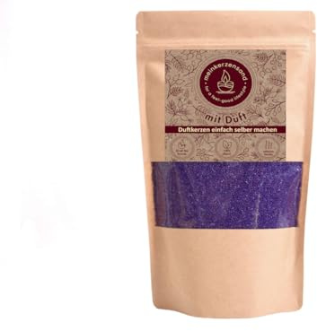 Aromatischer Kerzensand mit Duft 400g inkl. 3 Dochte Aromasand Duftgranulat aus Wachs Raumduft (Anti-Stress Lavendula)