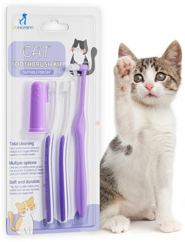 VVHOMIFE Cat Toothbrush Complete Kitty Dental Care Kit with Teeth Whitening Tracker - Premium Brushes for Cats, Easy Oral Hygiene & Gap Cleaning-cat