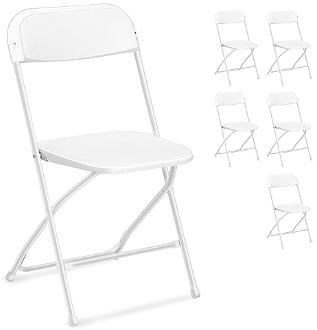 LEADZM Klappstühle 6er-Set,Klappbar Tragbare Bürostuhl,Metallgestell aus Stahl, 158 KG, Geeignet für Partys, Hochzeiten, Picknicks,Campingstühle,Drinnen und Draußen,Weiß