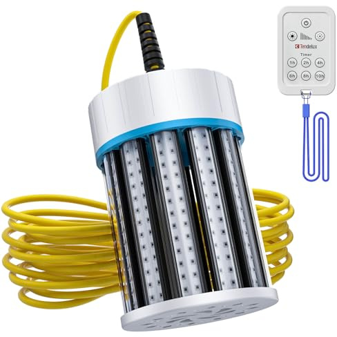 Tendelux Ultra-Bright Underwater Fishing Light with Controller, 110V & 12V Green LED Submersible Light Attractants for Docks, Boats or Kayaks, IP68 Rated for Fresh & Salt Water (30ft Cable)