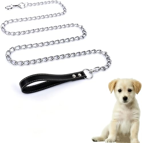 Zopseet Metall Hundeleine Leistungsstarke Traktion Hund Kette für Welpen Kleine Hunde Anti Kauen Leder Hundeleine