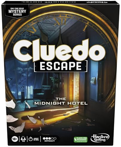 Clue Escape : jeu de plateau The Midnight Hotel, jeu d'évasion Clue Escape, jeux de mystère à résoudre une seule fois, jeux familiaux pour âges 10+, 1-6 joueurs, 90 minutes en moyenne.