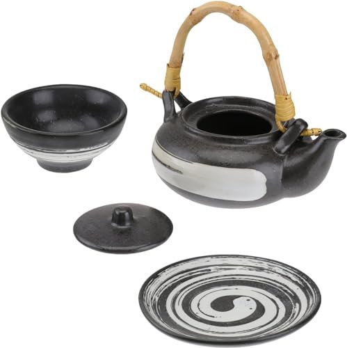 LeGDOr 1 Set teiera Giapponese in Ceramica con piattino Teiera a Foglie sciolte Teiera in Porcellana con Manico Teiere con Vassoio Ciotola Servitori da caffè (Colore Misto)