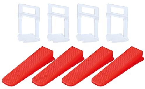 TOPWAY 400 Stück Fliesen-Nivelliersystem 3 mm, 300 x Zuglaschen Clips 30 mm Höhe + 100 x Fliesen Keile, für Wänden und Böden Installation von Keramik