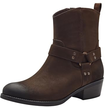 MARCO TOZZI Damen Stiefeletten mit Absatz mit Blockabsatz Cowboy, Braun (Cafe Nubuck), 40 EU