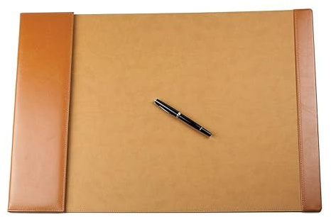DELMON VARONE - Schreibtischunterlage mit Klappleiste inkl. Block & Kalender 2026/2027 Leder Braun - Rutschfeste Echtleder Schreibunterlage abwischbar - Design Schreibtisch Unterlage 65 x 45 cm