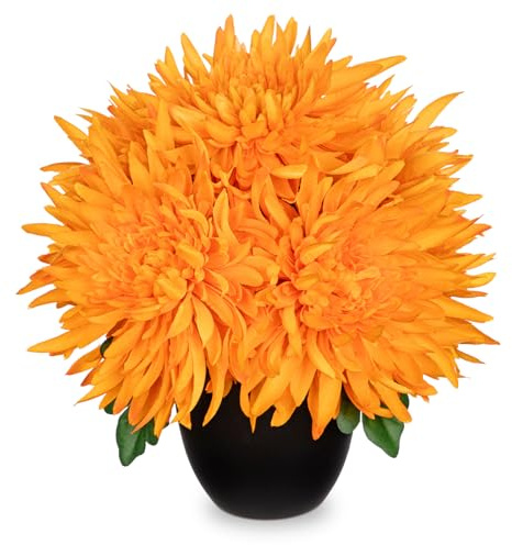 5 Köpfe Kunstblumen Chrysanthemen im Topf Dekoration Künstliche Große Spinnenmütter-Blumen für die Heimdekoration, Hochzeit, Haus Garten Party Büro Dekoration Blumenarrangement, Orange