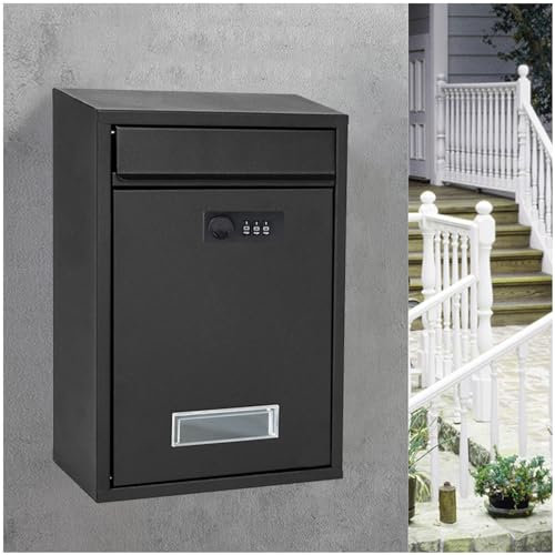 LANGSTON Wandmontierter Briefkasten mit Zahlenschloss, Großraum-Briefkasten aus Metall für Außenbereich, Abschließbarer wetterfester Briefkasten, 26,2 x 8,3 x 35 cm,Type b