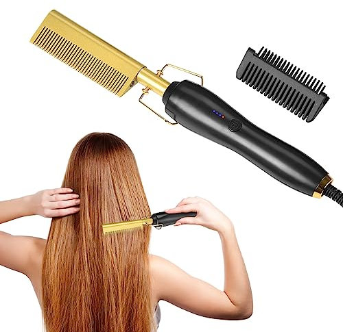 Pettine Caldo Elettrico 2 in 1, Piastra Capelli con Temperatura Regolabile 120-230°C, Pettine Termico Caldo Elettrico In Ceramica, Spazzola Lisciante per Capelli e Pettine Barba