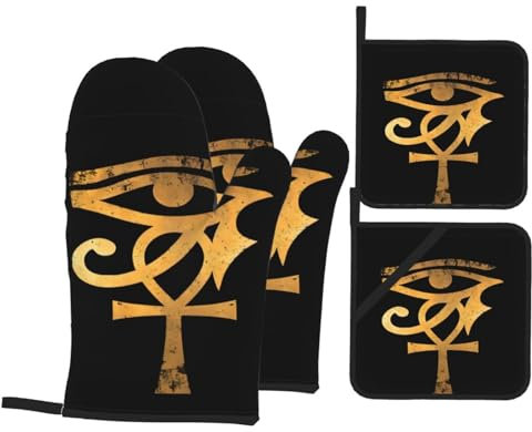 4 Pezzi Forno E Presine Guanti Gold Egypt Ankh Egyptian Eye Of Guanti Da Forno Impermeabili Guanti Da Cucina Divertenti Guanti Da Barbecue Per Grill, Bbq, Cuocere