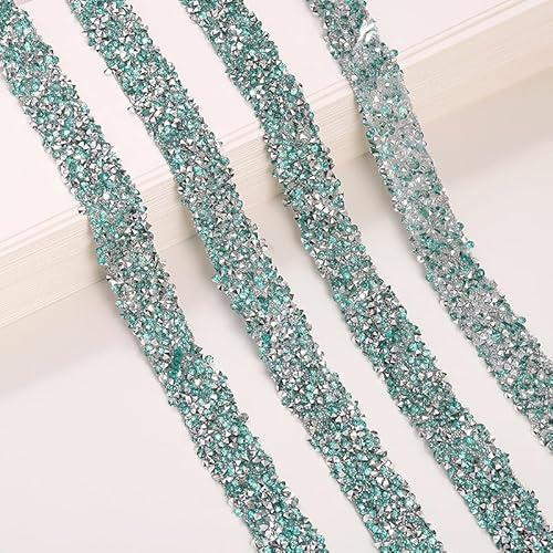 Whakano 2m Glitter Harz Strass Bänder zum Aufbügeln 1,5cm Breite Bling Edelstein Perlen Band,Dekoration Strassband zum Basteln,Hochzeit,Party Dekor,DIY Kunsthandwerk,Geschenkdekor,Grün