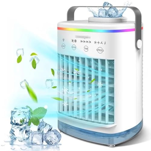 Climatiseur portatif, mini climatiseur, climatiseur portatif à 3 vitesses de vent, unité de climatisation d'éclairage ambiant intégrée, refroidisseur d'air de réservoir de chambre/bureau/Bureau