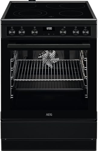 AEG CCB6446BBB 60 cm Standherd mit Glaskeramik-Kochfeld/Bräterzone/Mehrkreiskochzone/Versenkknebel/Touch-Bedienung/Grillfunktion/Display mit Uhr/A