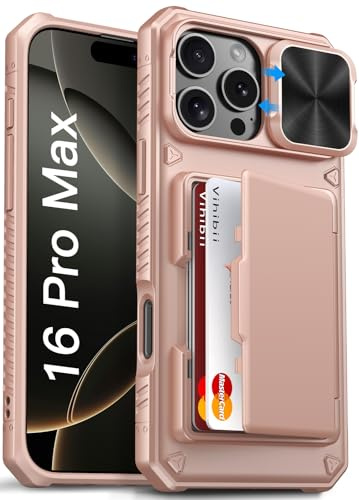 Vihibii for iPhone 16 Pro Max Case Wallet with Card Holder, Rose Gold | [RFID Blocking] & Slide Camera Cover, Military Grade Drop Protection, Rugged Back & Silicone Edge Phone Case, 6.9 2024
