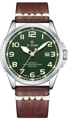 Seagull Mechanische Herrenuhr, Automatikuhren, Militäruhren für Herren, Armee, Taktische Feldsport-Arbeitsuhr, wasserdichte Datumsanzeige, Outdoor-Arbeit, Wrsitwatch, D581, Dunkelbraun, Armband